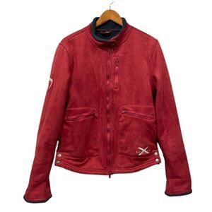 Faux Suede Moxie Cavaliers Equestrian Jacket Fleece lining Red Women’s Sz Sm zip